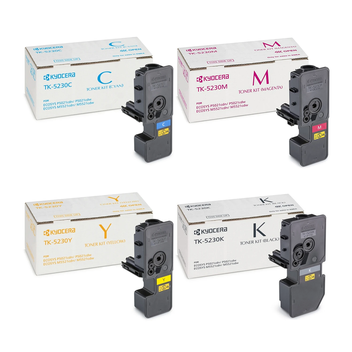 Kyocera TK-5230 CMYK Toner Cartridge Set – For ECOSYS P5021cdn, P5021cdw, M5521cdn, M5521cdw – High-Quality, Genuine Original